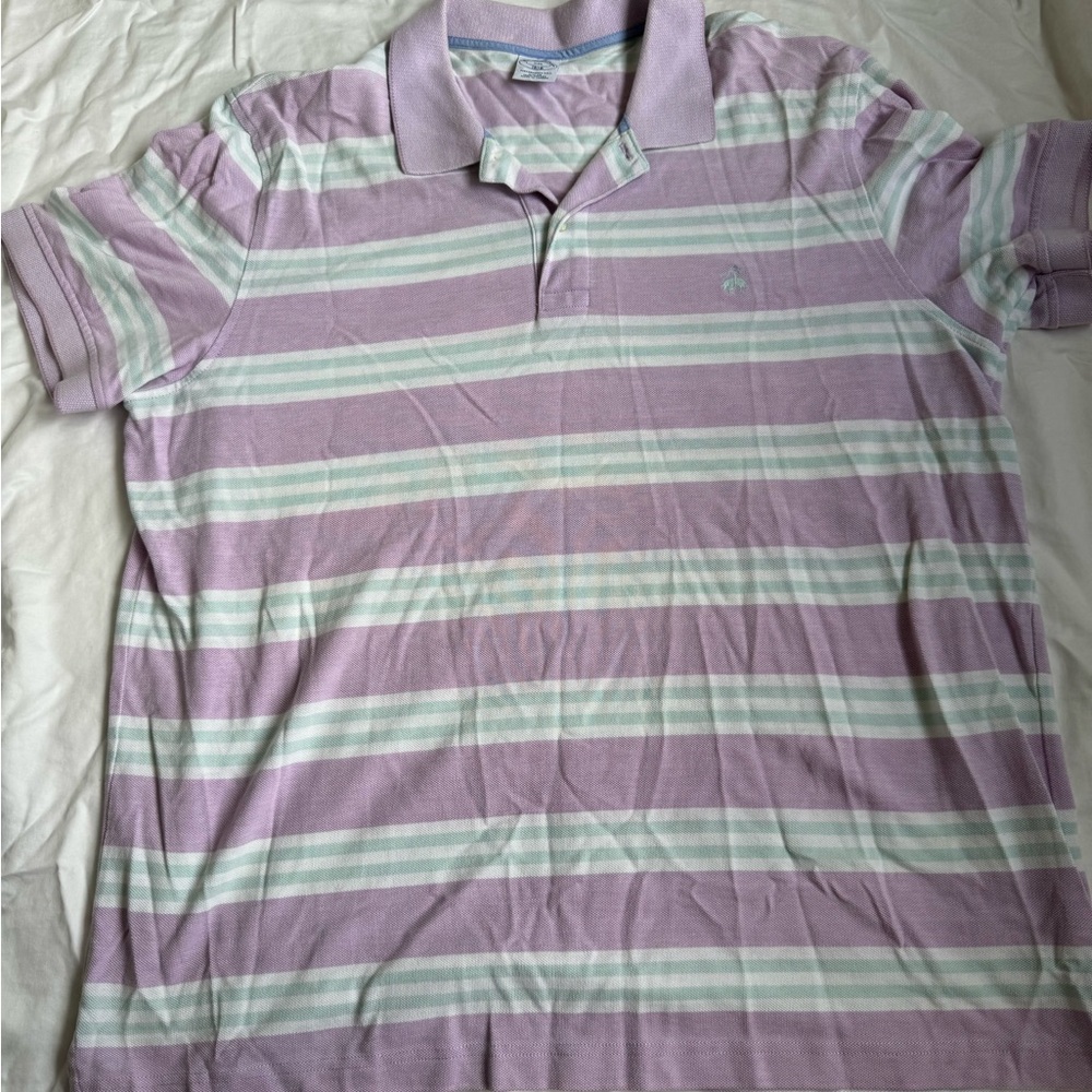 Brooks Brothers Men's Polo Shirt - Lavender and White Stripes